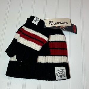 Hellfire Club Stranger Things No Boundaries Black and White Beanie and gloves